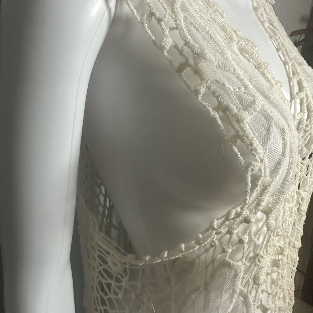 ODDY Cream Crochet Lace Duster Top Stretch Boho One Size - Picture 5 of 6